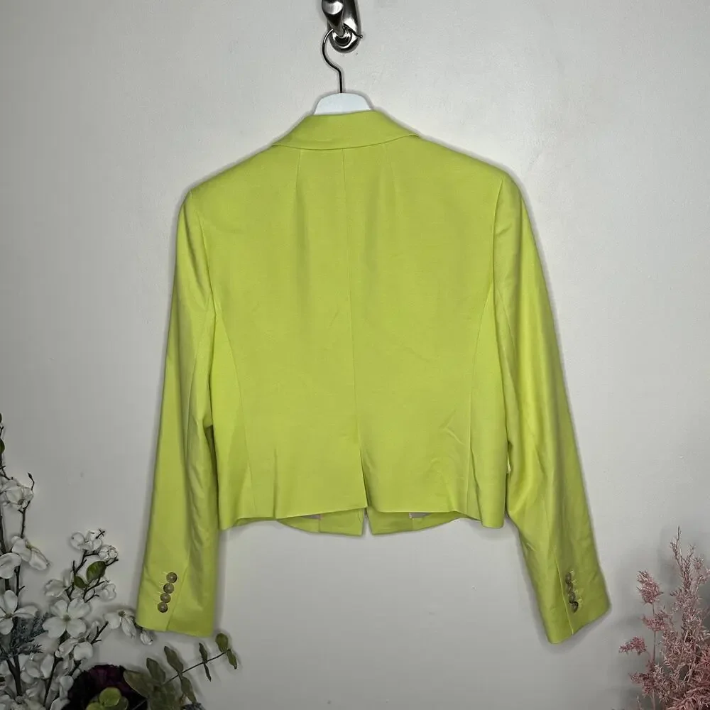 J. CREW COLLECTION Cropped Blazer City Drapey Twill Pale Kiwi Green Yellow {XX3}